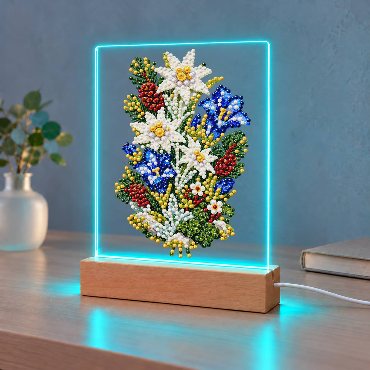Edelweiss and Blue Gentians (Light-Up Pearl Painting)