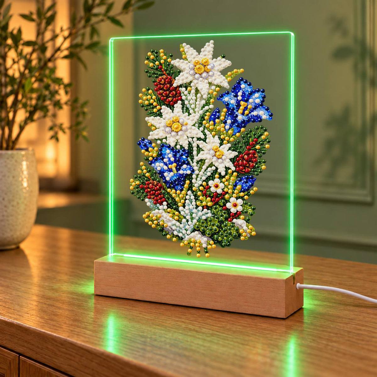 Edelweiss and Blue Gentians (Light-Up Pearl Painting)