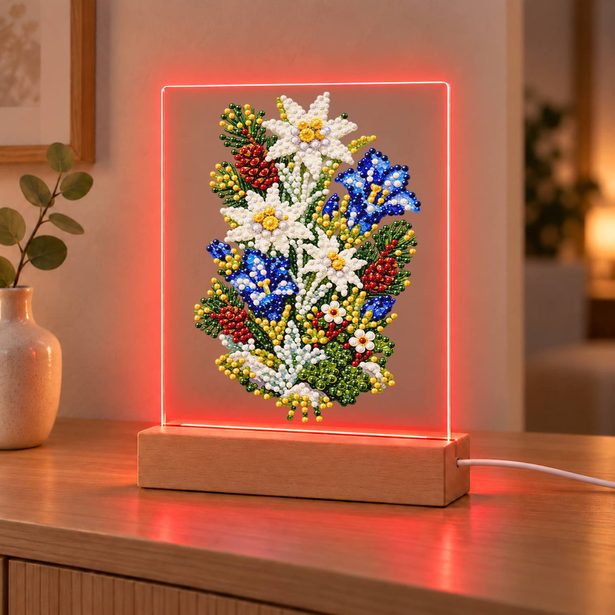 Edelweiss and Blue Gentians (Light-Up Pearl Painting)