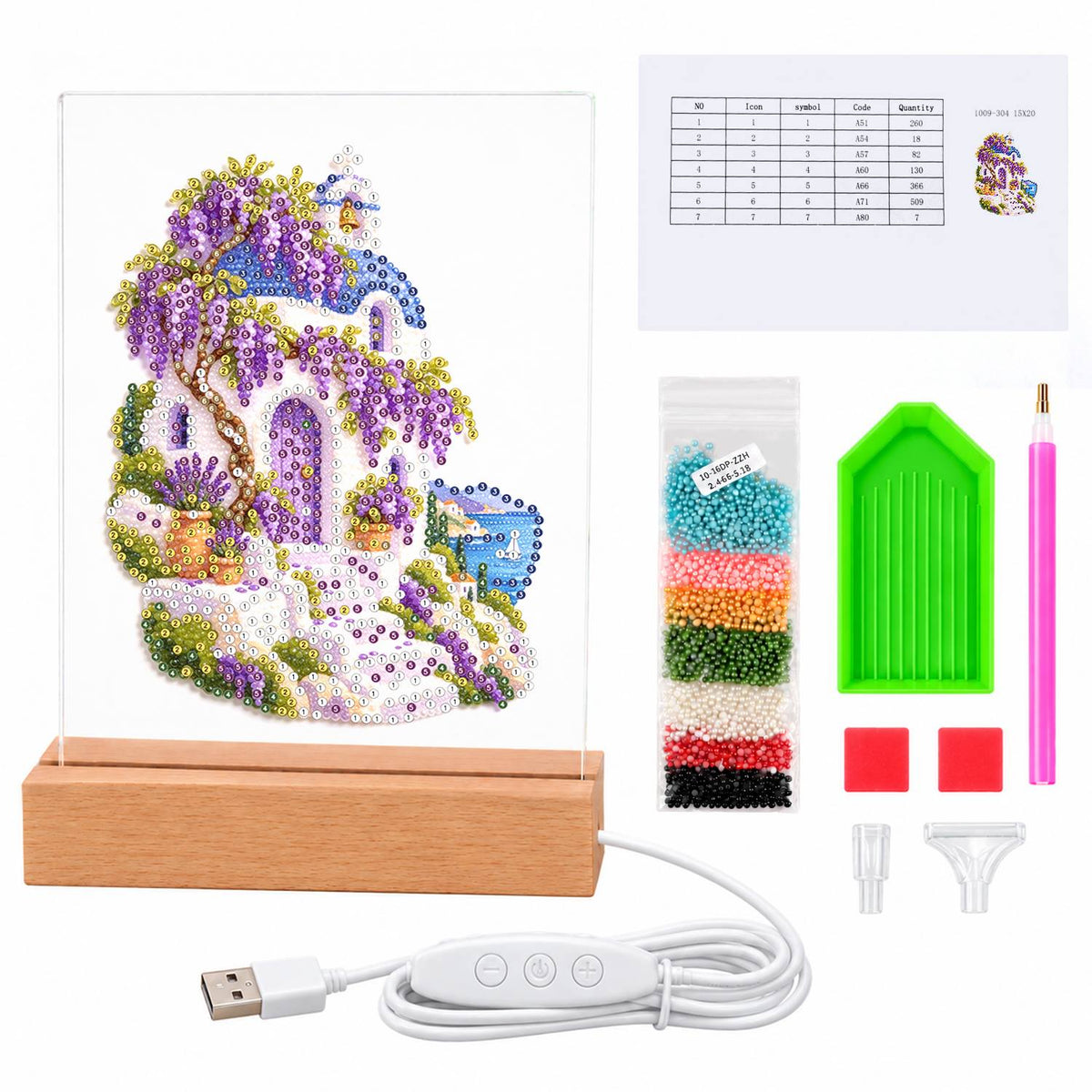 Whitewashed Steps Under Wisteria (Light-Up Pearl Painting)