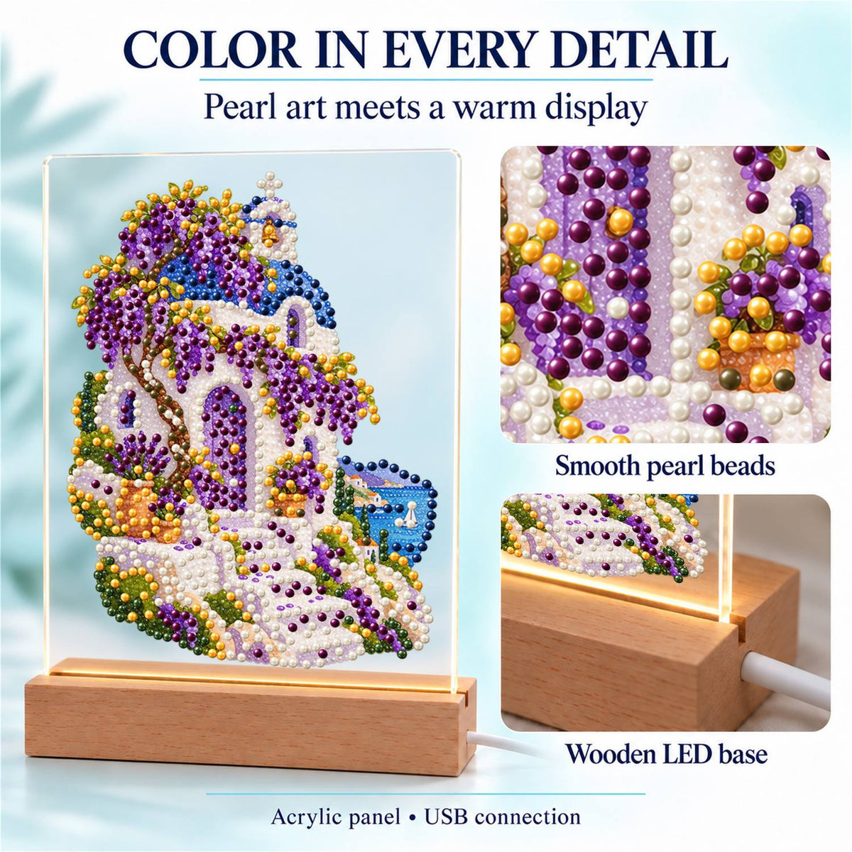 Whitewashed Steps Under Wisteria (Light-Up Pearl Painting)