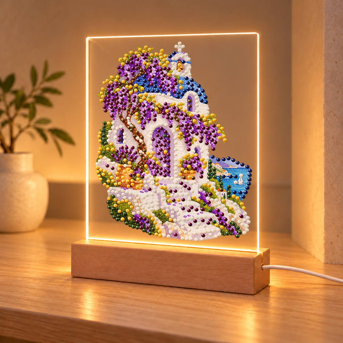Whitewashed Steps Under Wisteria (Light-Up Pearl Painting)
