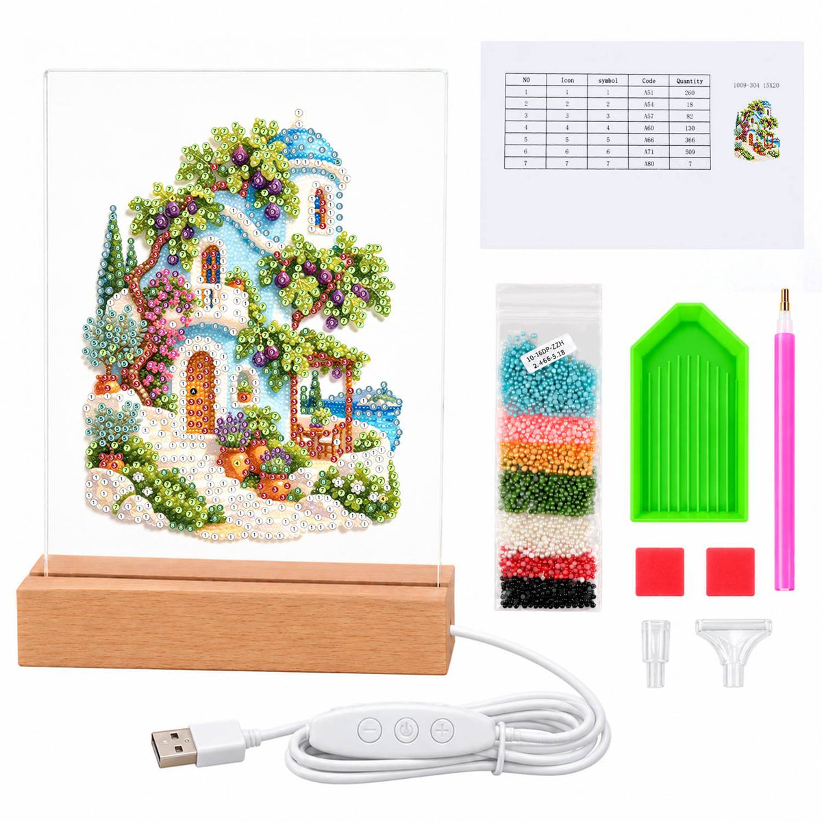 Blue-Domed Villa with Grapevines (Light-Up Pearl Painting)