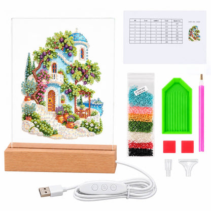 Blue-Domed Villa with Grapevines (Light-Up Pearl Painting)