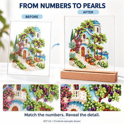 Blue-Domed Villa with Grapevines (Light-Up Pearl Painting)