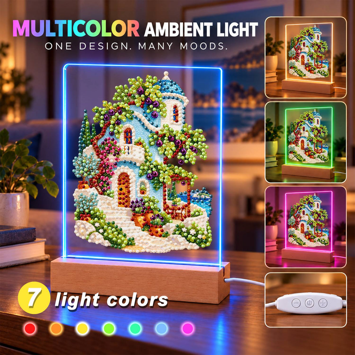 Blue-Domed Villa with Grapevines (Light-Up Pearl Painting)