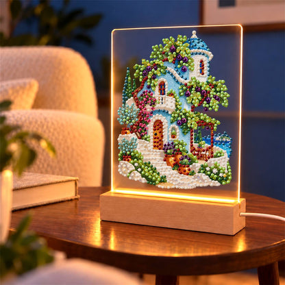 Blue-Domed Villa with Grapevines (Light-Up Pearl Painting)