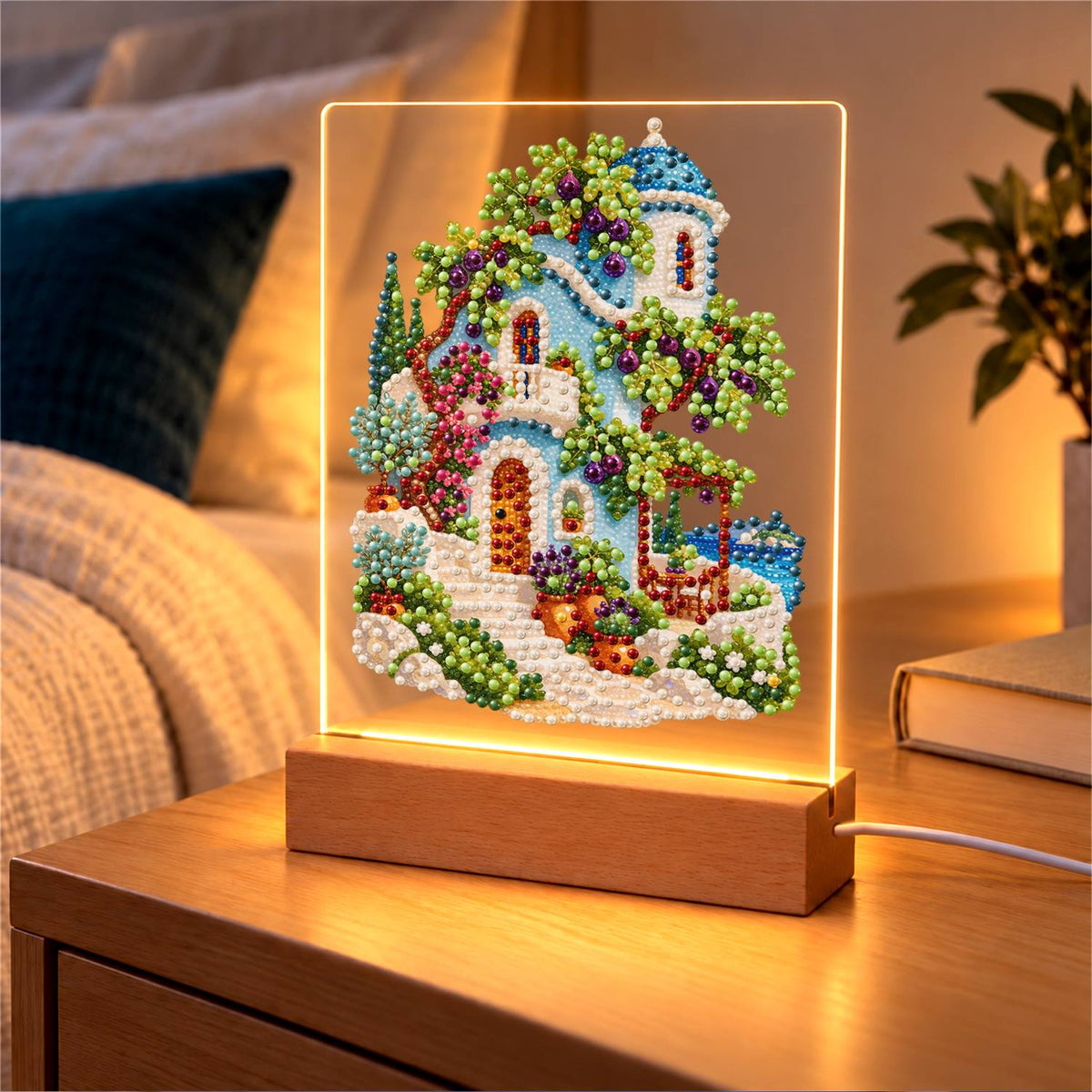 Blue-Domed Villa with Grapevines (Light-Up Pearl Painting)