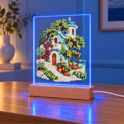 Blue-Domed Villa with Grapevines (Light-Up Pearl Painting)