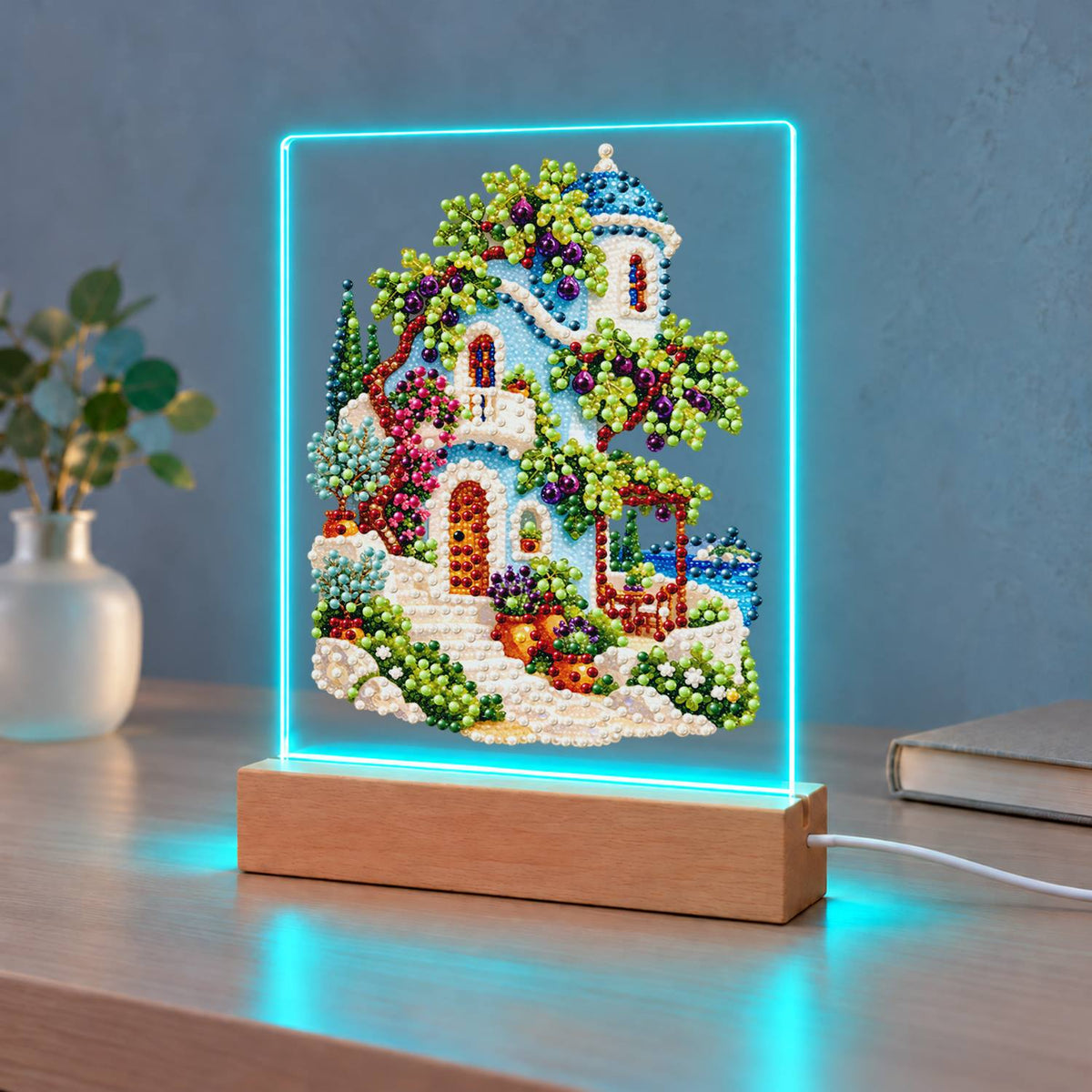 Blue-Domed Villa with Grapevines (Light-Up Pearl Painting)