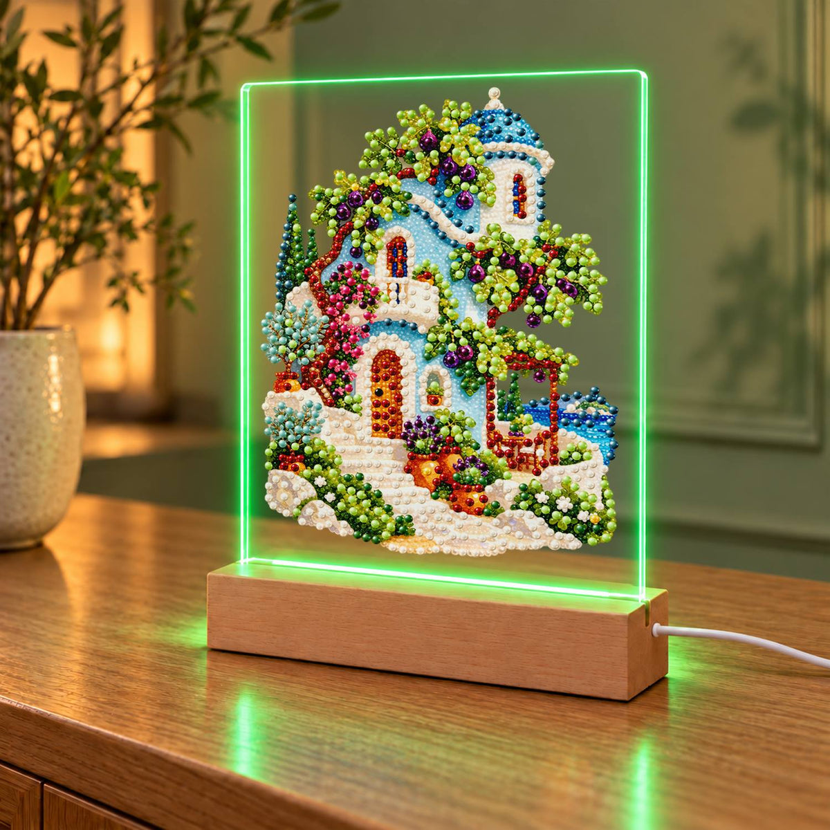 Blue-Domed Villa with Grapevines (Light-Up Pearl Painting)