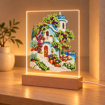 Blue-Domed Villa with Grapevines (Light-Up Pearl Painting)