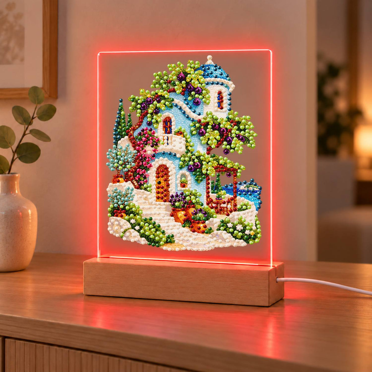 Blue-Domed Villa with Grapevines (Light-Up Pearl Painting)