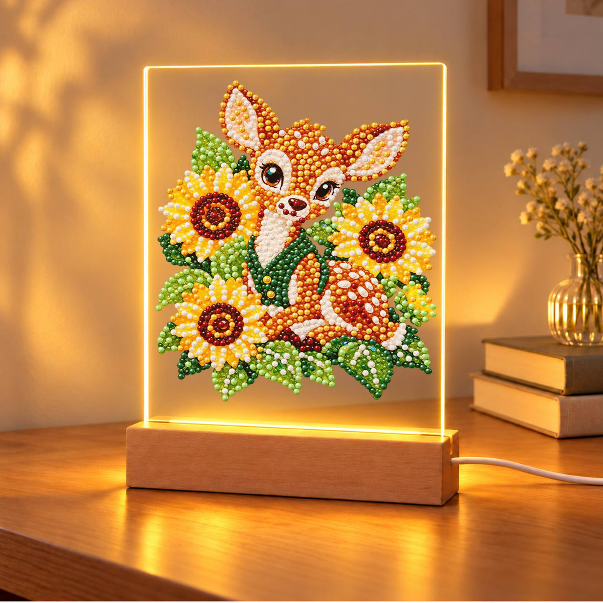 Fawn Nestled in Sunflowers (Light-Up Pearl Painting)