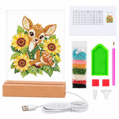 Fawn Nestled in Sunflowers (Light-Up Pearl Painting)
