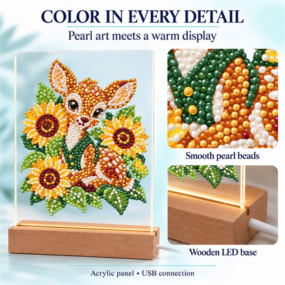 Fawn Nestled in Sunflowers (Light-Up Pearl Painting)