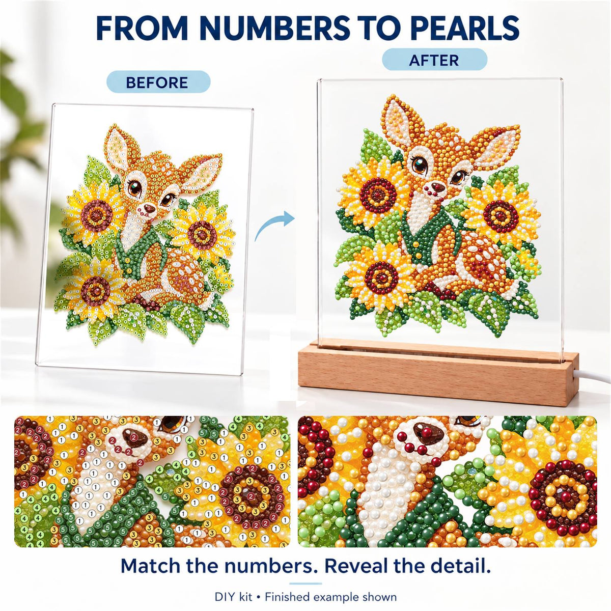 Fawn Nestled in Sunflowers (Light-Up Pearl Painting)