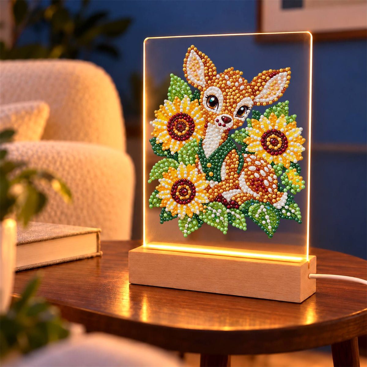 Fawn Nestled in Sunflowers (Light-Up Pearl Painting)