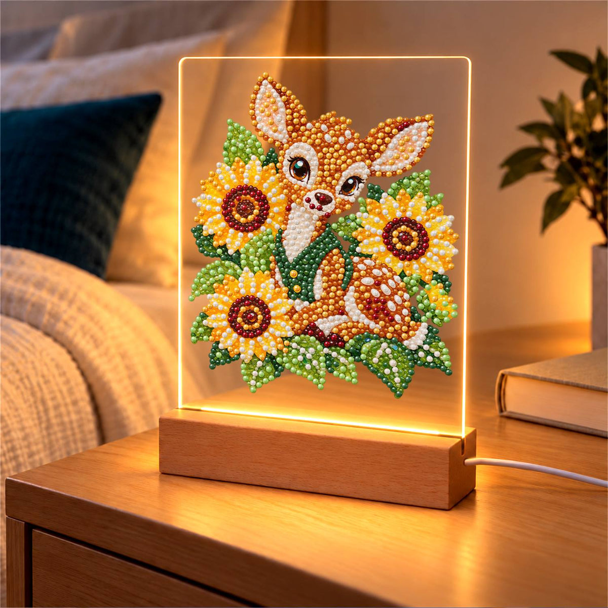Fawn Nestled in Sunflowers (Light-Up Pearl Painting)
