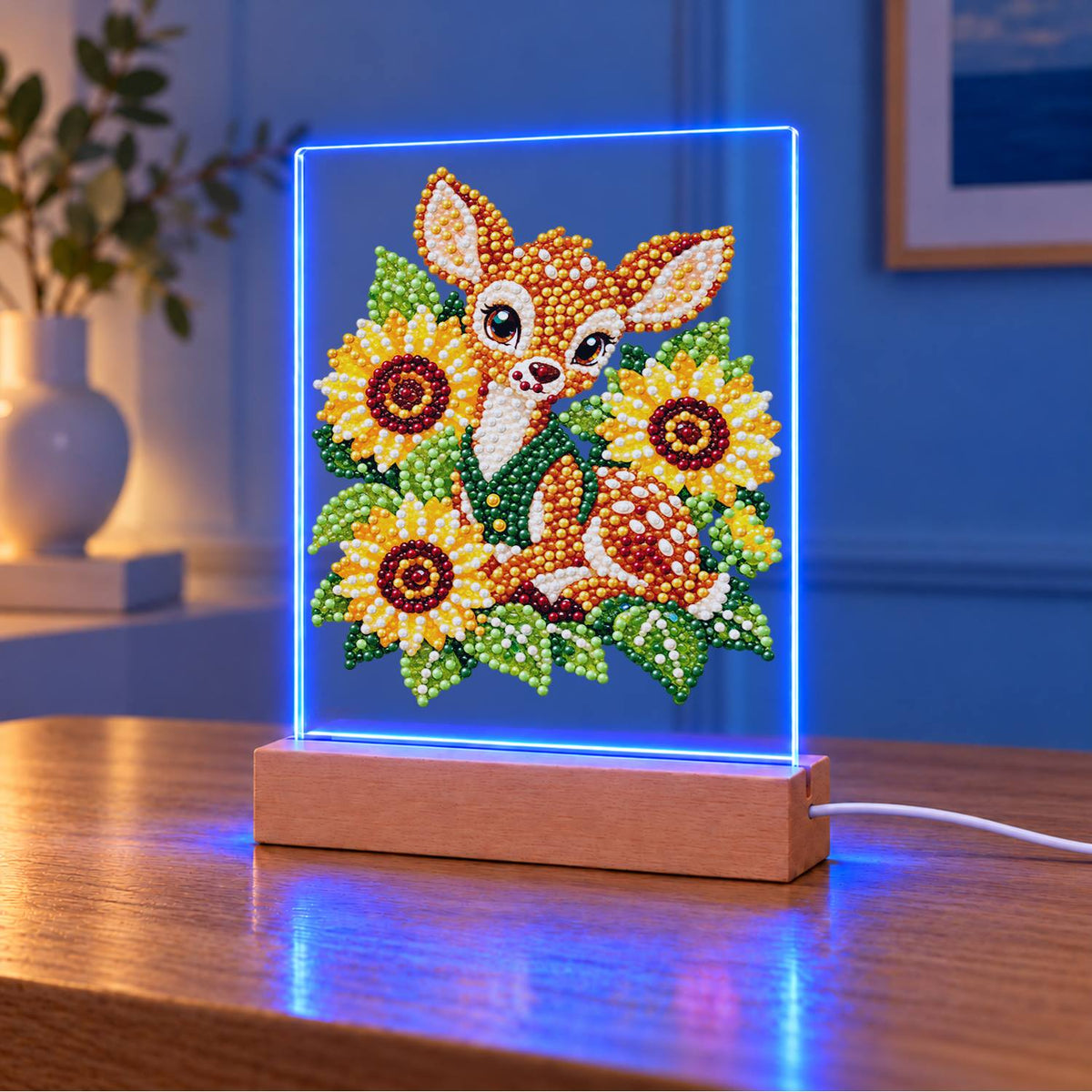 Fawn Nestled in Sunflowers (Light-Up Pearl Painting)