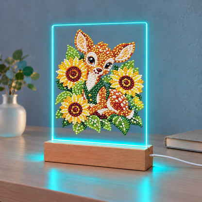 Fawn Nestled in Sunflowers (Light-Up Pearl Painting)