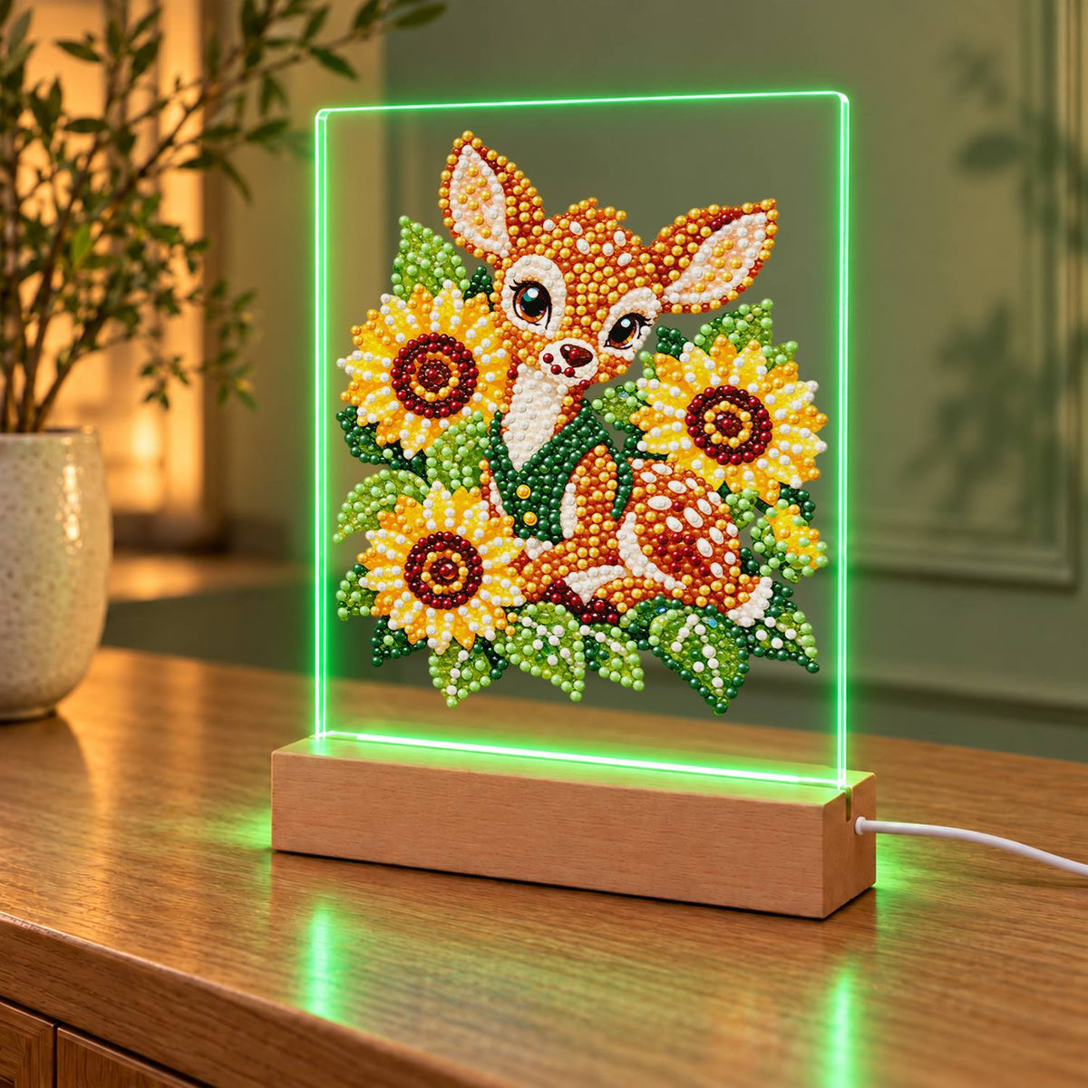 Fawn Nestled in Sunflowers (Light-Up Pearl Painting)