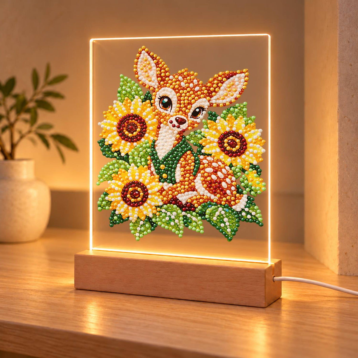 Fawn Nestled in Sunflowers (Light-Up Pearl Painting)