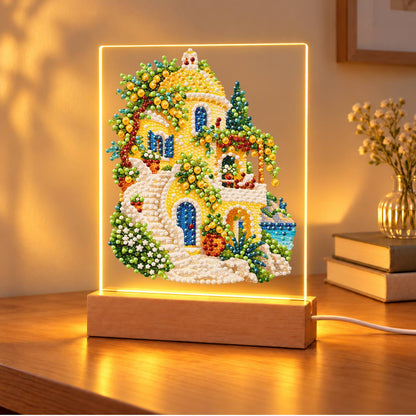 Lemon Grove Villa by the Sea (Light-Up Pearl Painting)