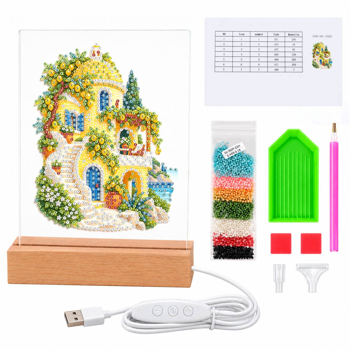 Lemon Grove Villa by the Sea (Light-Up Pearl Painting)