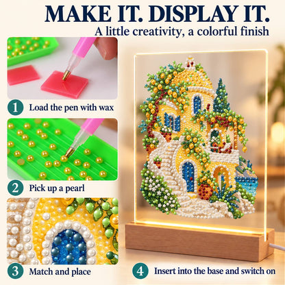 Lemon Grove Villa by the Sea (Light-Up Pearl Painting)