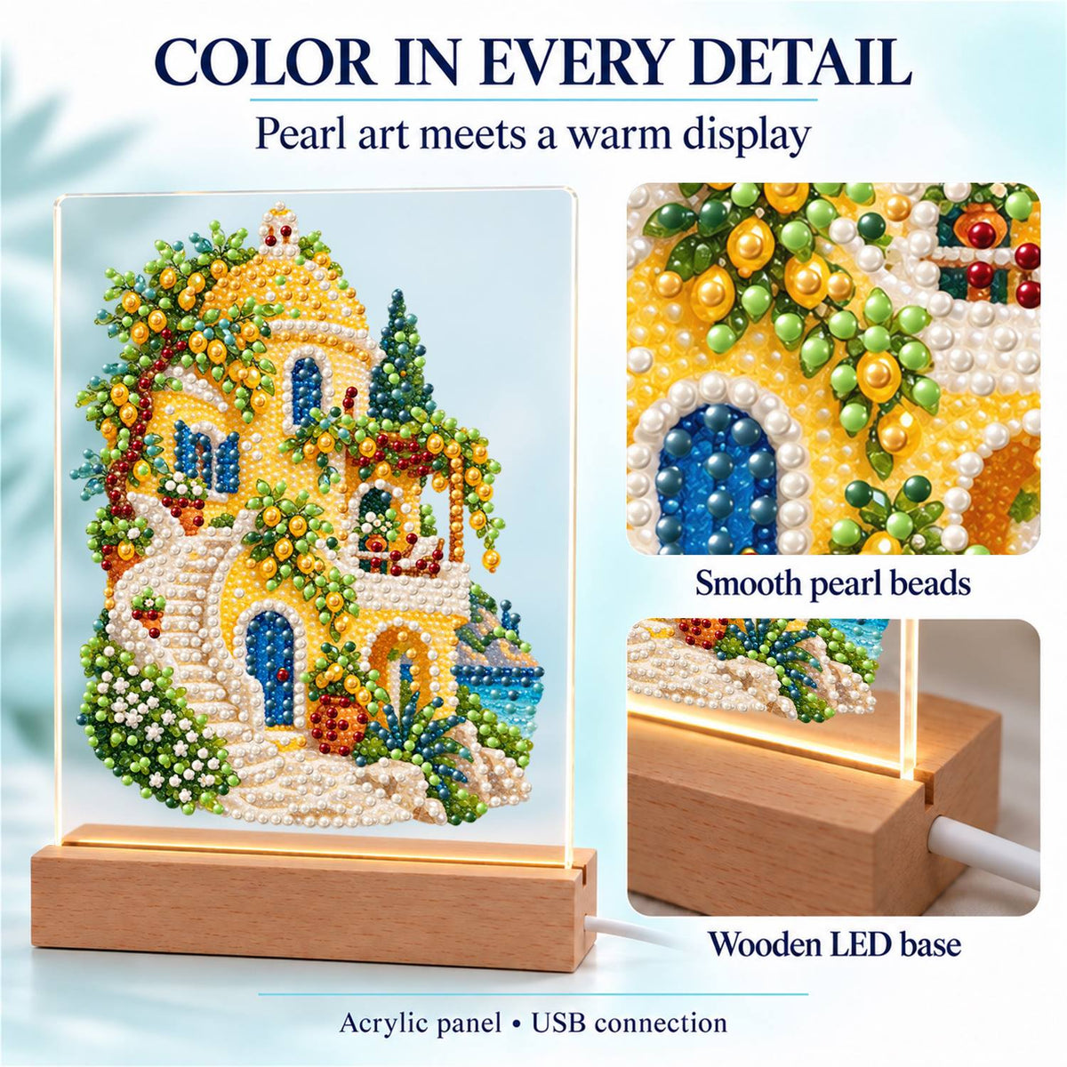 Lemon Grove Villa by the Sea (Light-Up Pearl Painting)
