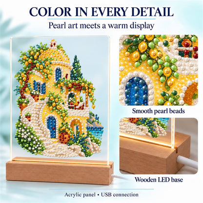 Lemon Grove Villa by the Sea (Light-Up Pearl Painting)