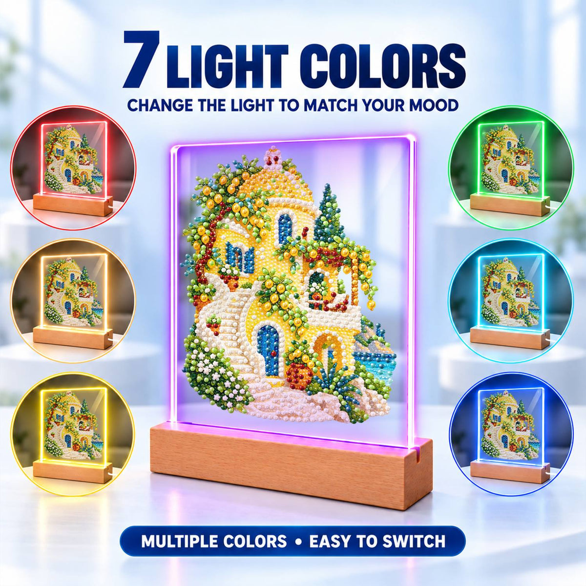 Lemon Grove Villa by the Sea (Light-Up Pearl Painting)
