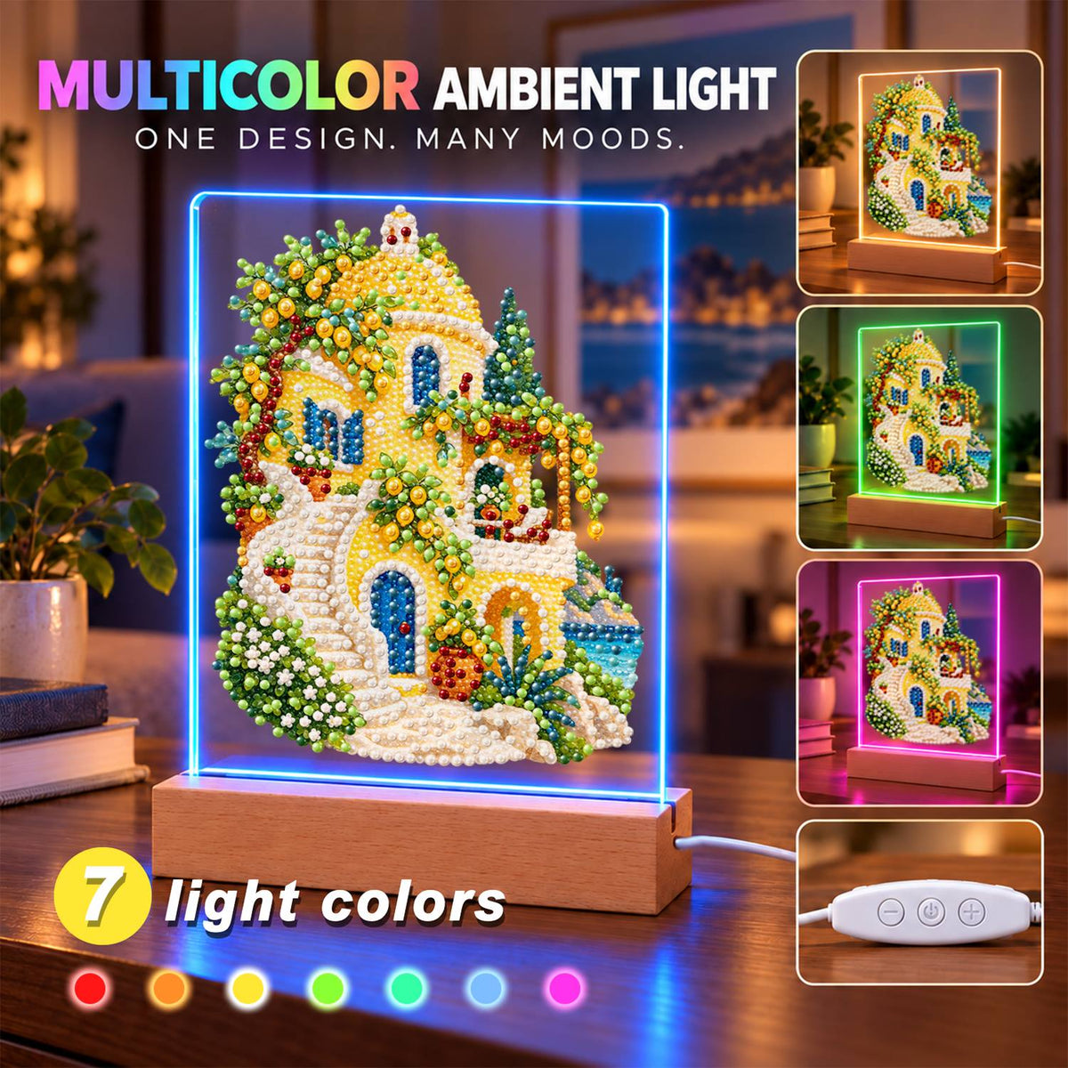 Lemon Grove Villa by the Sea (Light-Up Pearl Painting)