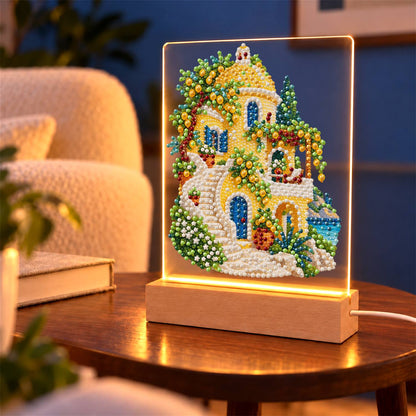 Lemon Grove Villa by the Sea (Light-Up Pearl Painting)