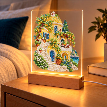 Lemon Grove Villa by the Sea (Light-Up Pearl Painting)