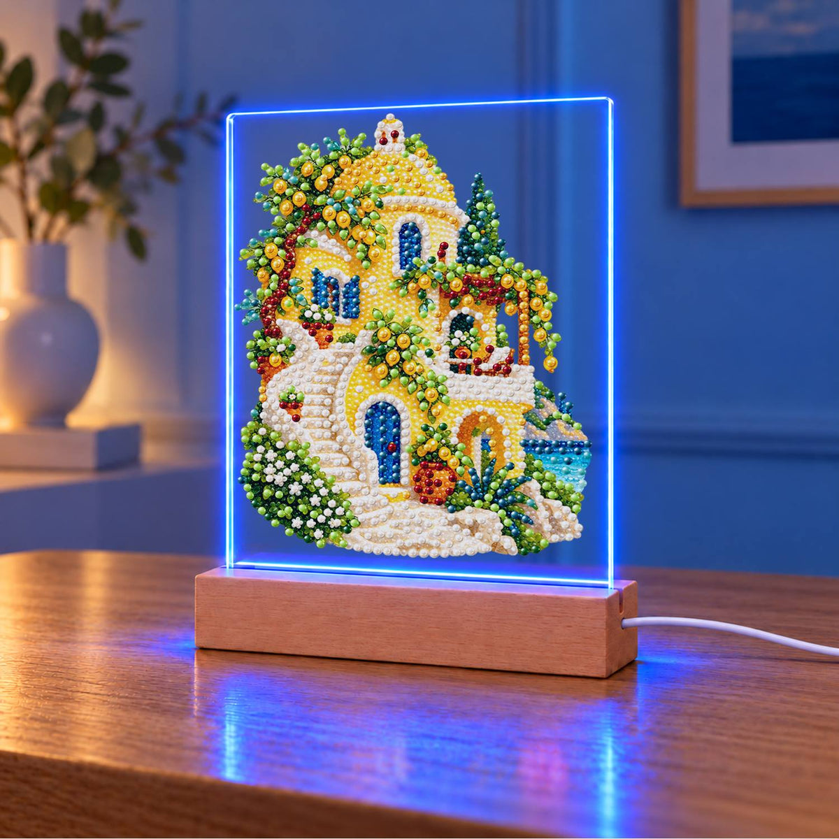 Lemon Grove Villa by the Sea (Light-Up Pearl Painting)