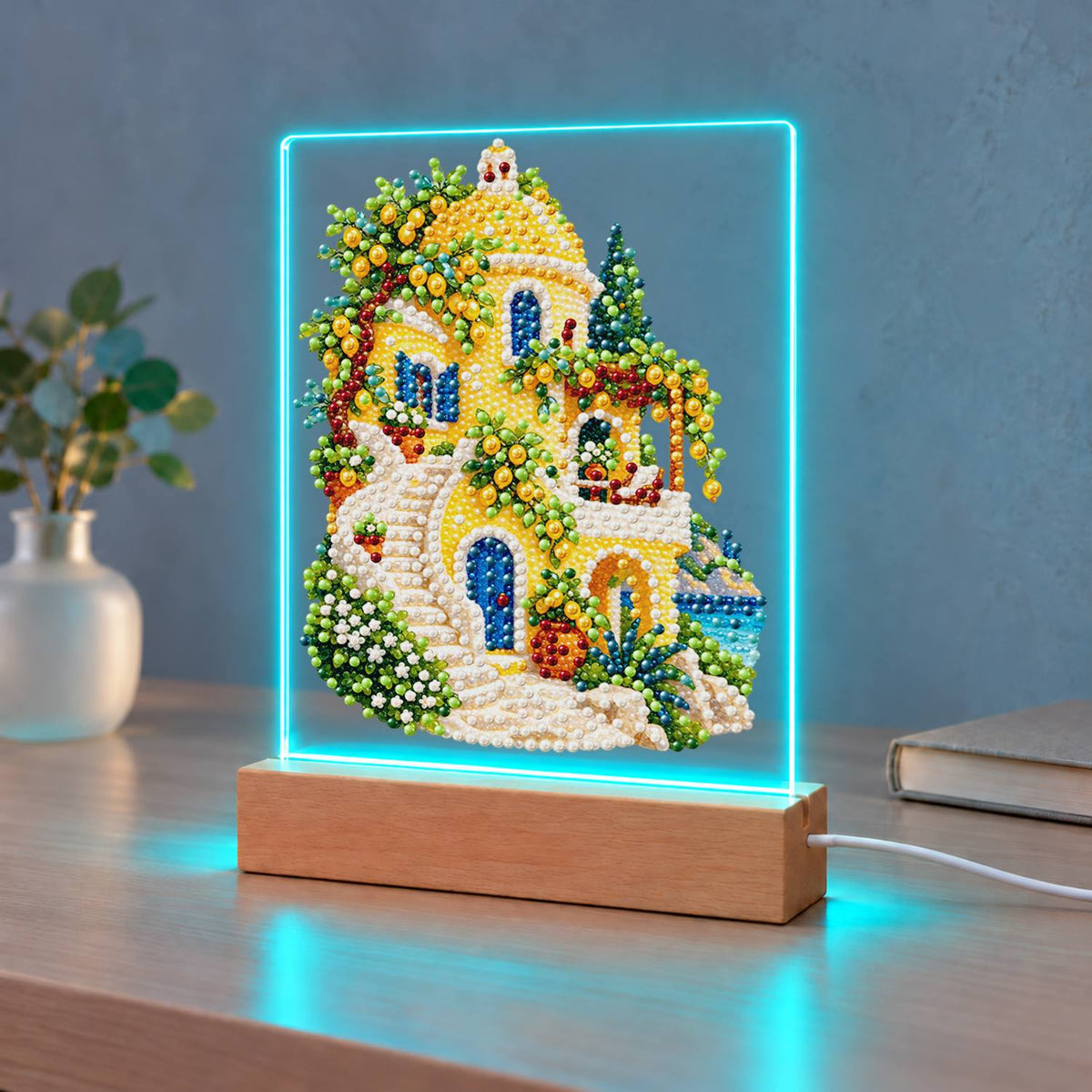 Lemon Grove Villa by the Sea (Light-Up Pearl Painting)