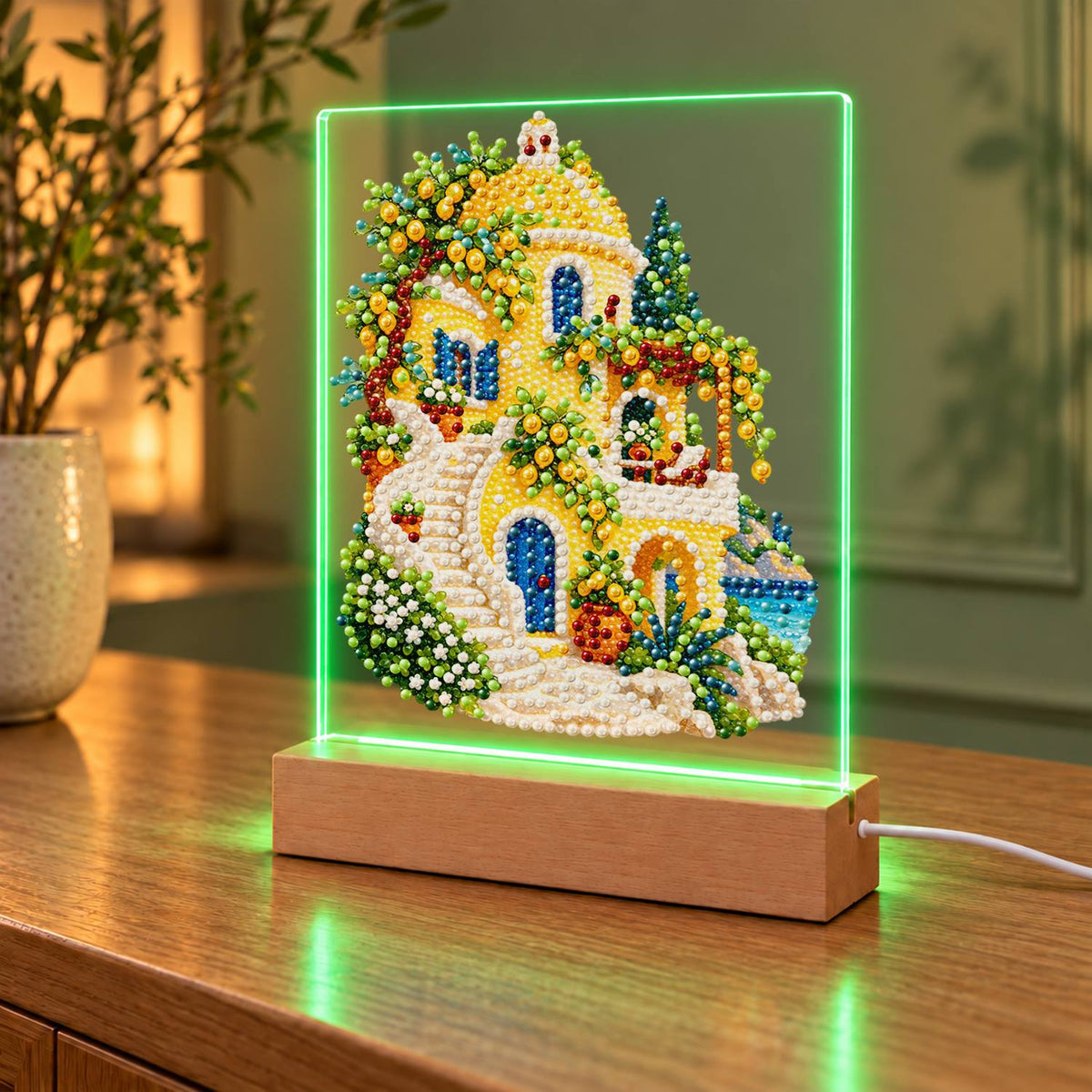 Lemon Grove Villa by the Sea (Light-Up Pearl Painting)