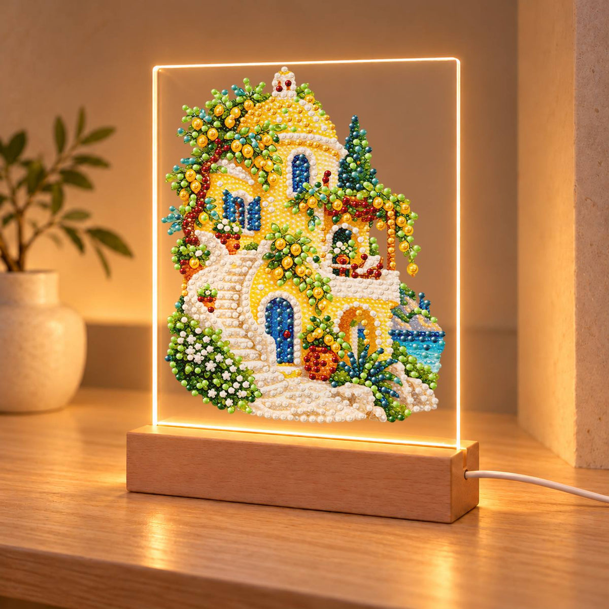 Lemon Grove Villa by the Sea (Light-Up Pearl Painting)