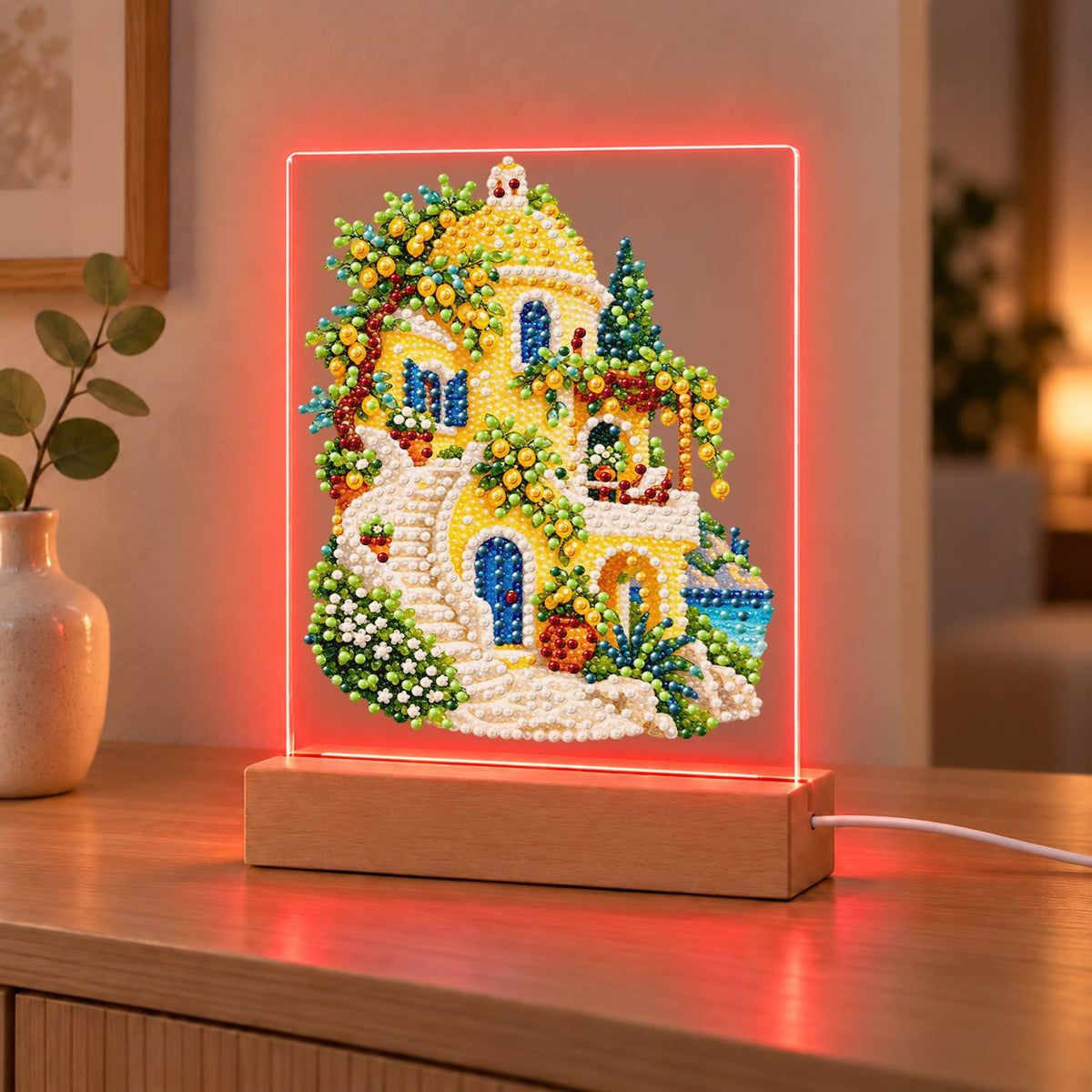 Lemon Grove Villa by the Sea (Light-Up Pearl Painting)