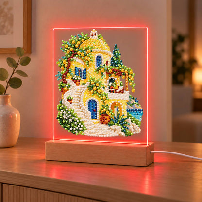 Lemon Grove Villa by the Sea (Light-Up Pearl Painting)