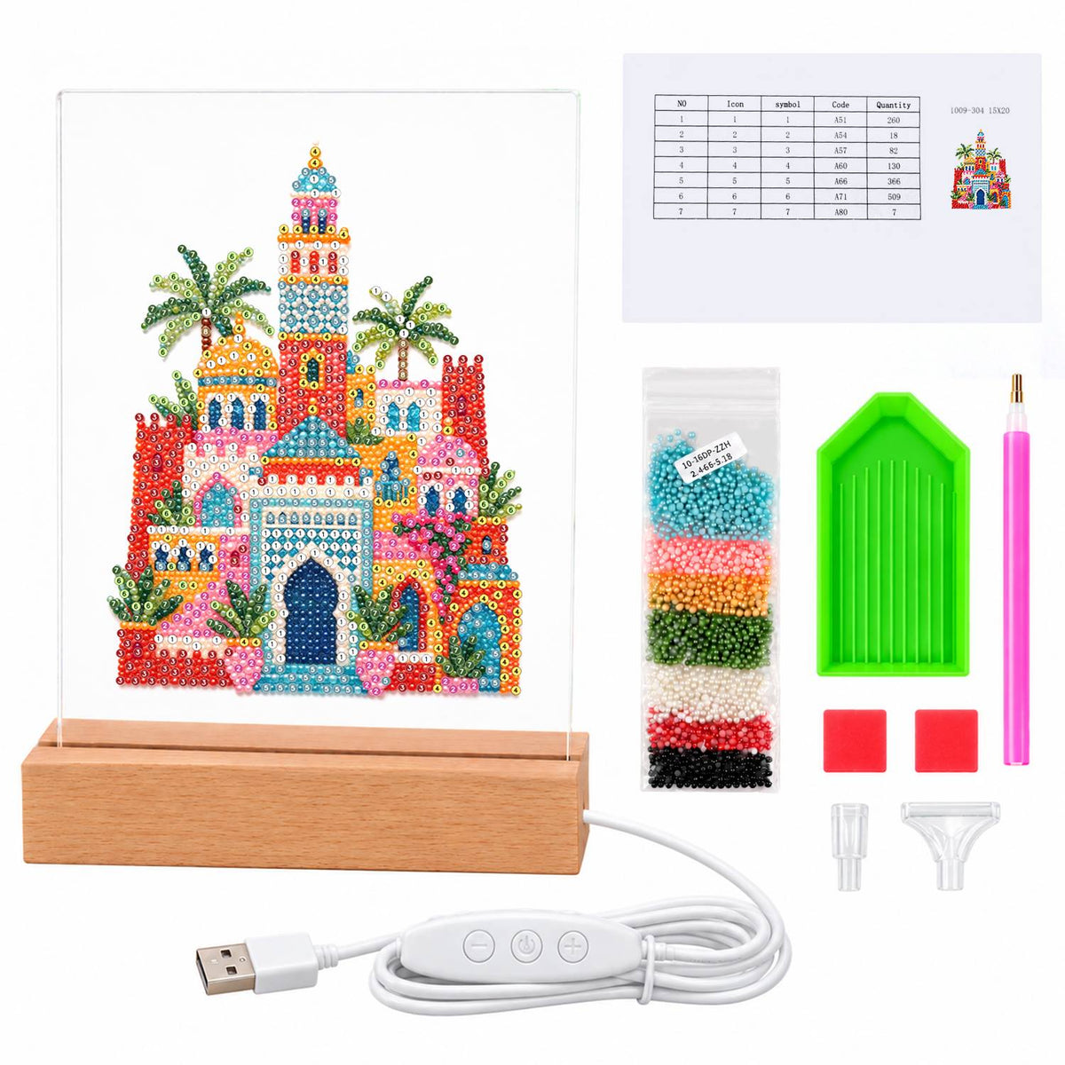 Moroccan Palace Under Palms (Light-Up Pearl Painting)