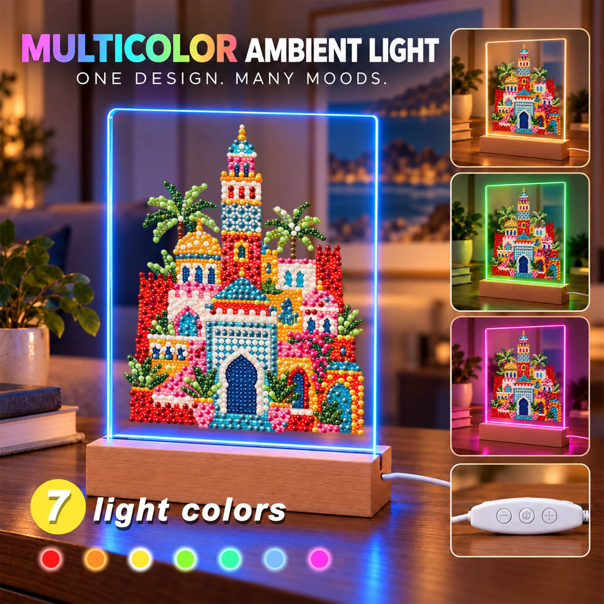 Moroccan Palace Under Palms (Light-Up Pearl Painting)