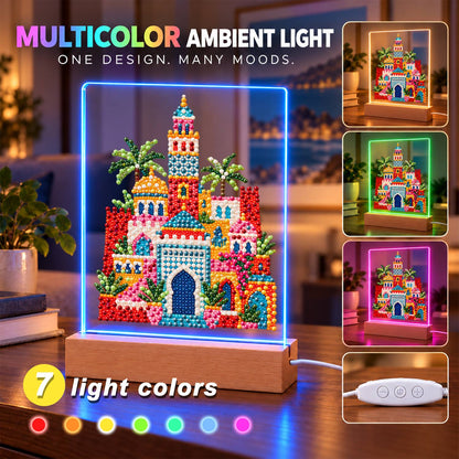 Moroccan Palace Under Palms (Light-Up Pearl Painting)