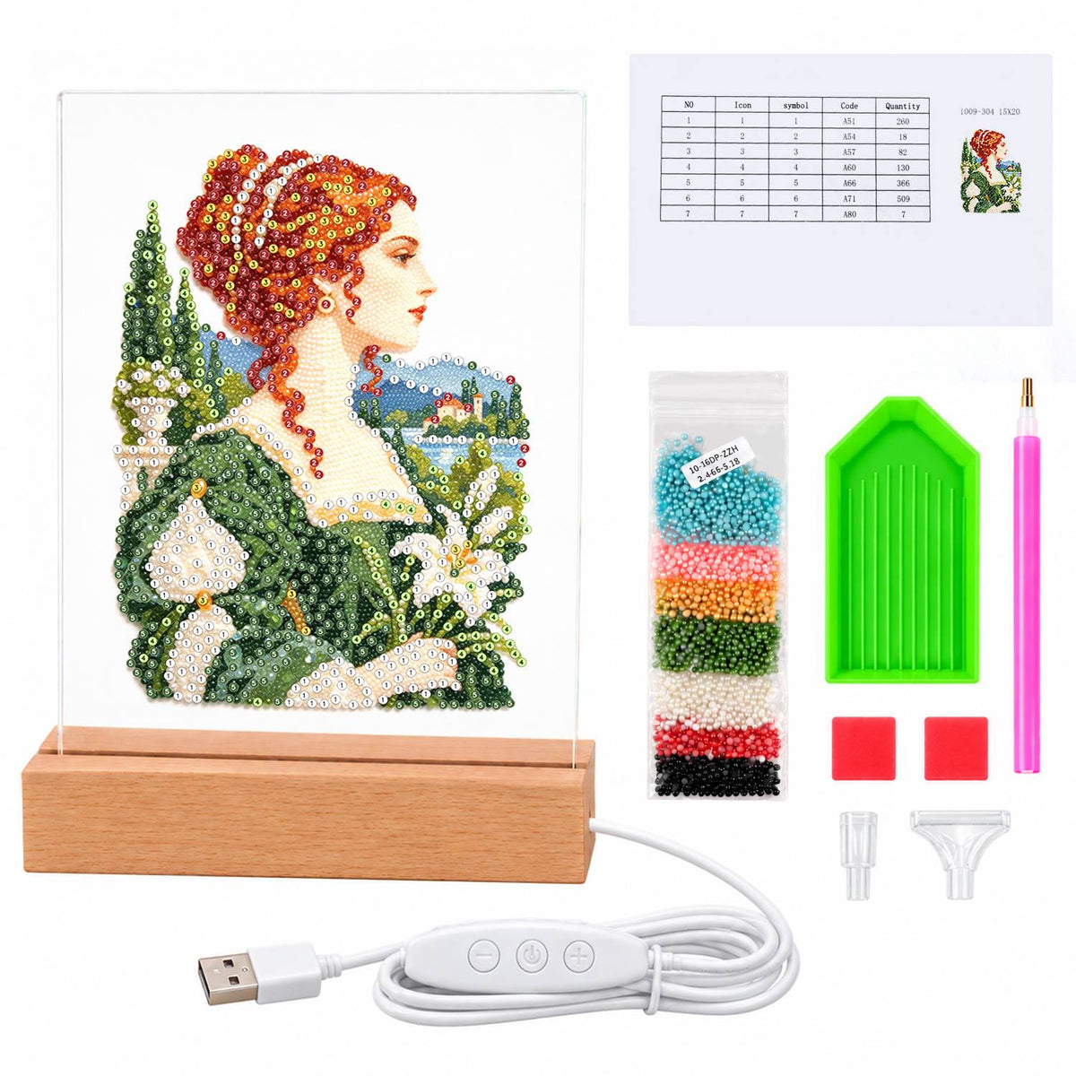 Red-Haired Lady with Calla Lilies (Light-Up Pearl Painting)