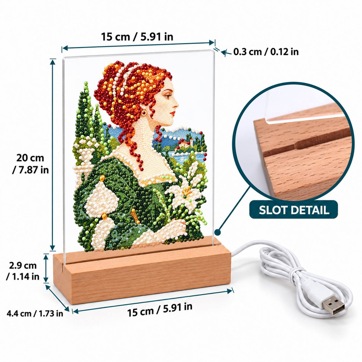 Red-Haired Lady with Calla Lilies (Light-Up Pearl Painting)