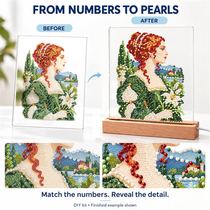 Red-Haired Lady with Calla Lilies (Light-Up Pearl Painting)