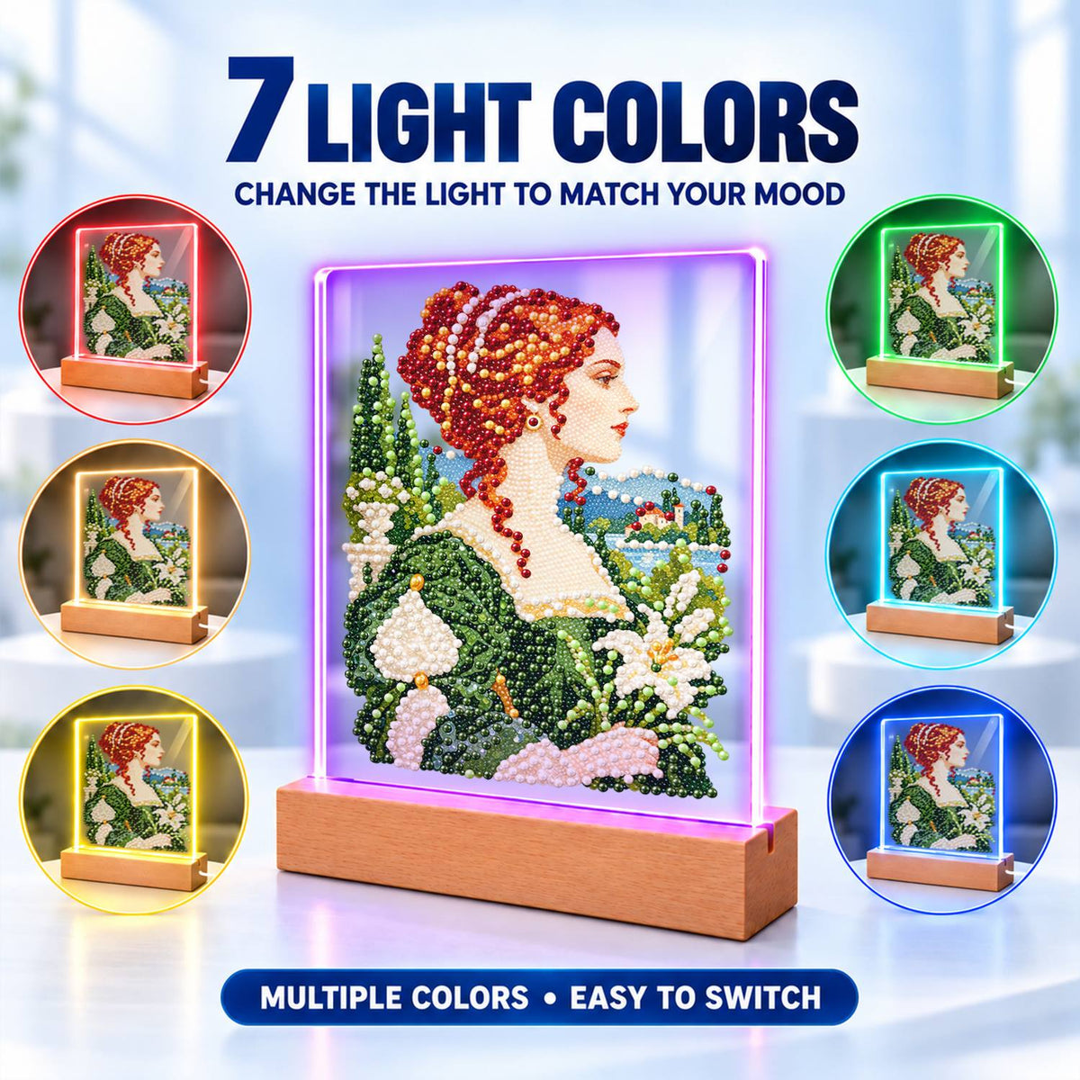 Red-Haired Lady with Calla Lilies (Light-Up Pearl Painting)