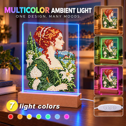 Red-Haired Lady with Calla Lilies (Light-Up Pearl Painting)